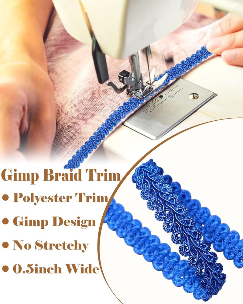 MSCFTFB 14 Yards Gimp Braid Trim,1/2 inch Gift Wrap Ribbon, Woven Fabric Lace Trim for Upholstery Costume Curtain,Lamp,Jewelry,Decorative Embellishment for Sewing Craft (Royal Blue) - Image 2
